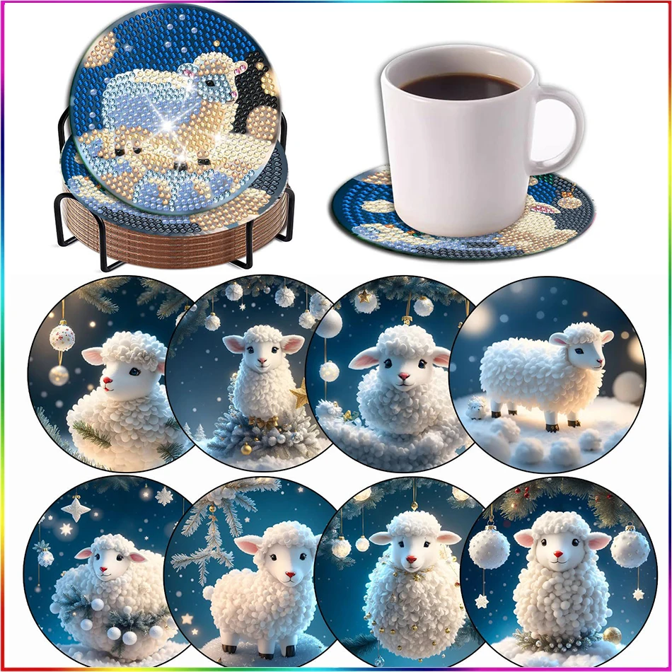 

SDOYUNO 8pcs DIY Diamond Painting Cartoon Animal Coaster Diy Gift Diamond Mosaic Art Drink Cup Pad Table Placemat Home Decor