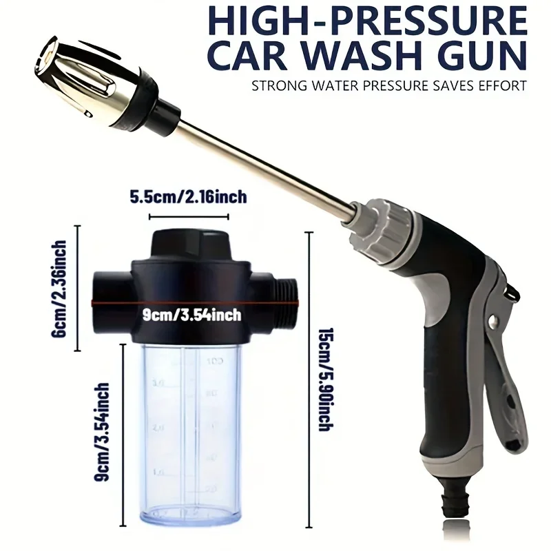 1pc Portable High Pressure Car Wash Water Gun, 3/4 inch and 1/2 inch Quick Connect Adapter, Multi-Function Garden Hose Nozzle, A