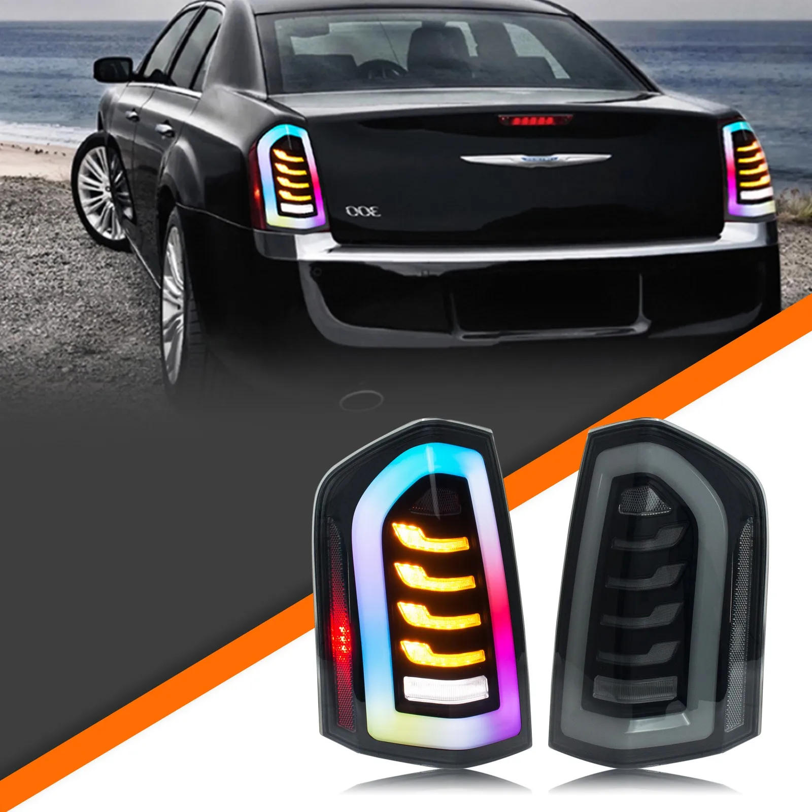 

LED RGB Tail Lights for Chrysler 300 300C 300S 2011-2014 SRT8 Touring Color Change Rear Lamps Assembly [Not Fit 2015-2020]