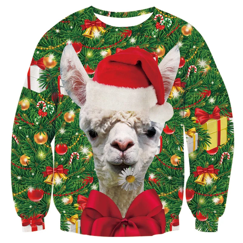 هوديي عيد الميلاد القبيح الكرتوني، هوديي ممتع لعيد الميلاد للرجال والنساء، بلوفر بأكمام طويلة ورقبة دائرية مطبوع ثلاثي الأبعاد للكلاب والقطط #4