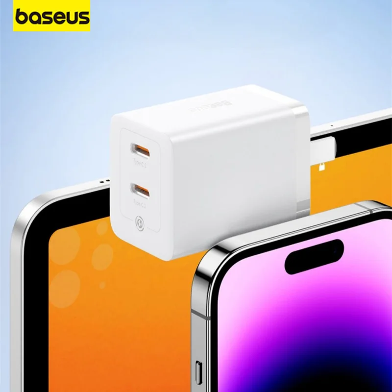 Baseus 40W GaN Charger  Mobile Phone Fast Charge Dual Port Type-C Plug PD20W Charging Head for iPhone 14 13 Promax AppleBook Air