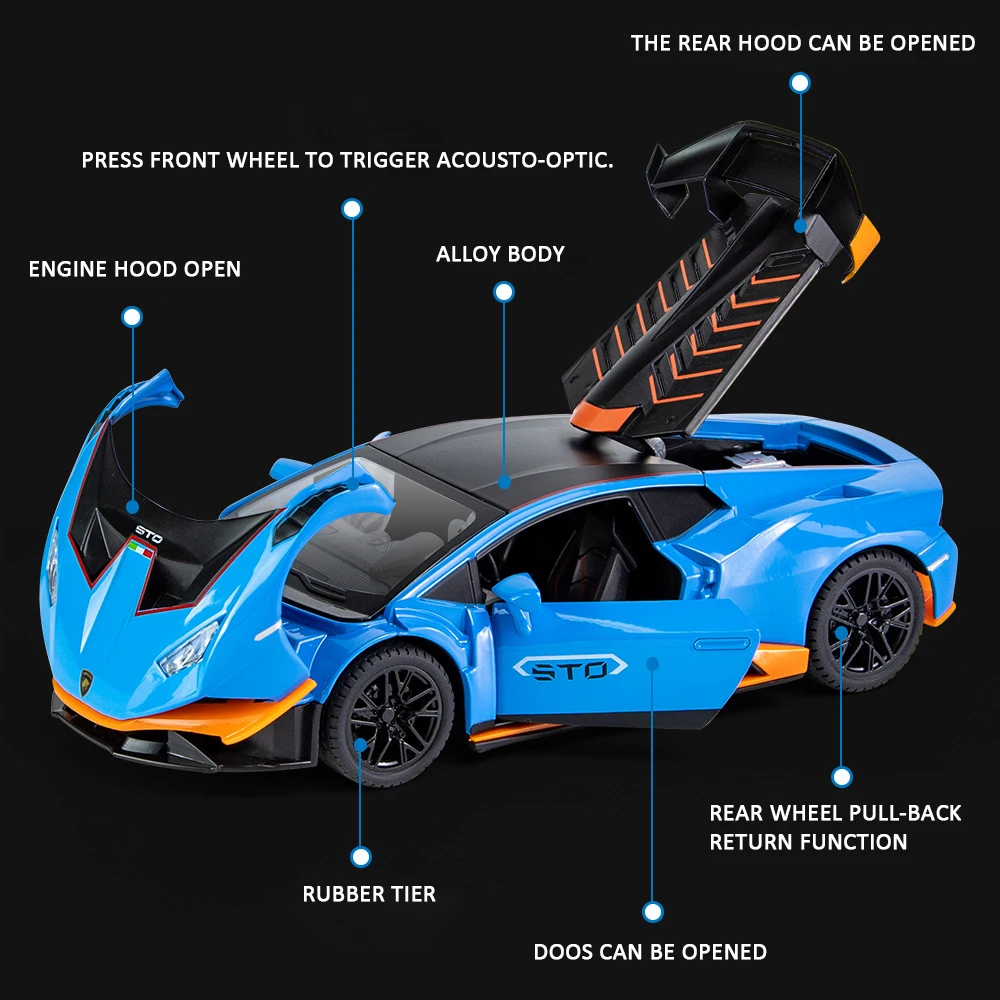 Symulacja pojazdu odlewana zabawka 1:24 Lamborghinis-sportowa Model samochodu zabawka dziecięca dźwięk i światło samochód z napędem Pull Back zabawki ze stopu cynku