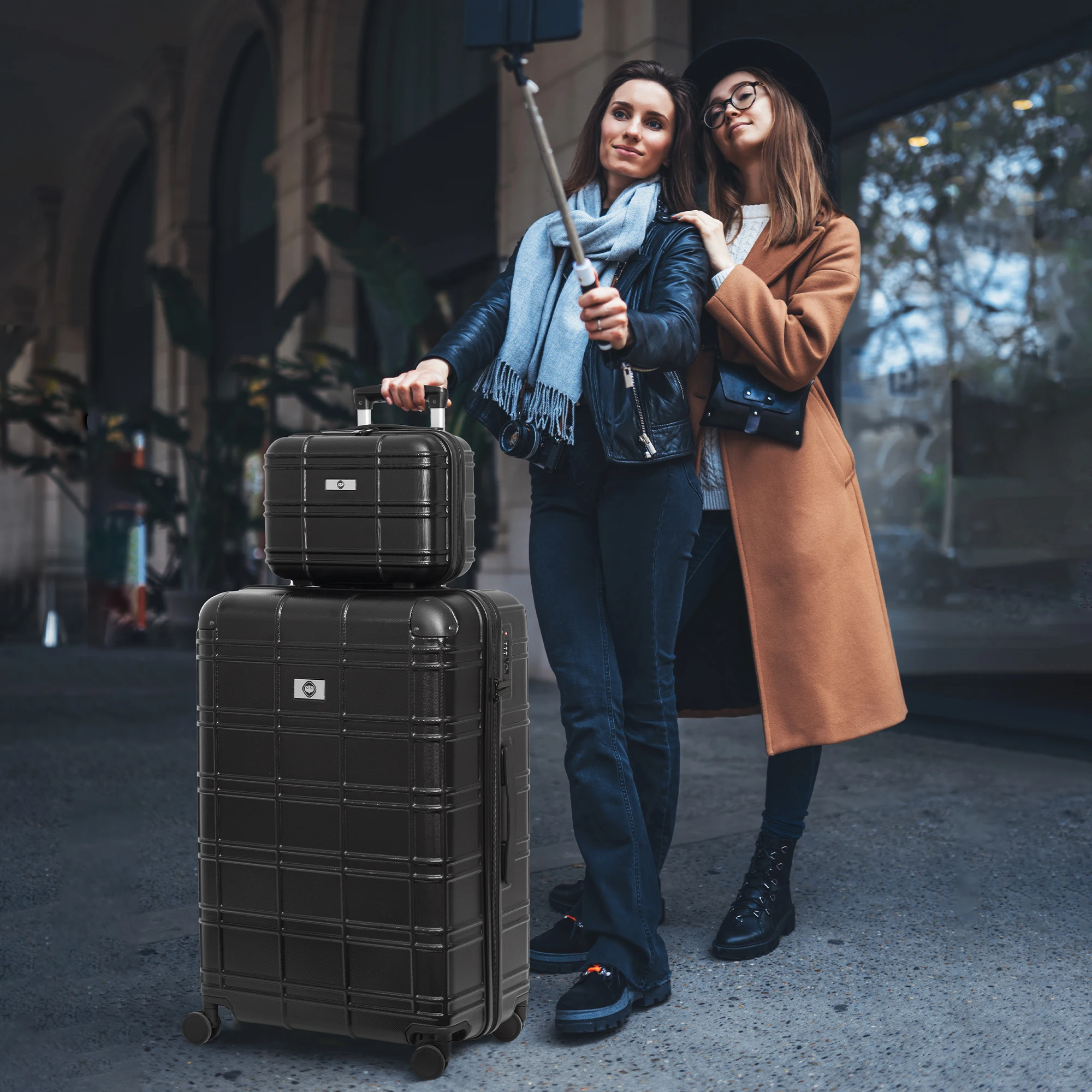 

Luggage Sets ABS+PC Hardshell 4pcs Luggage Hardside Lightweight Durable Suitcase sets Spinner Wheels Suitcase with Lock,black