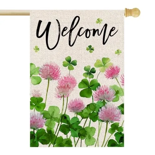 St Patricks Day House Flag 28x40 Inch Double Sided Shamrocks Flowers Clovers UUI GGX