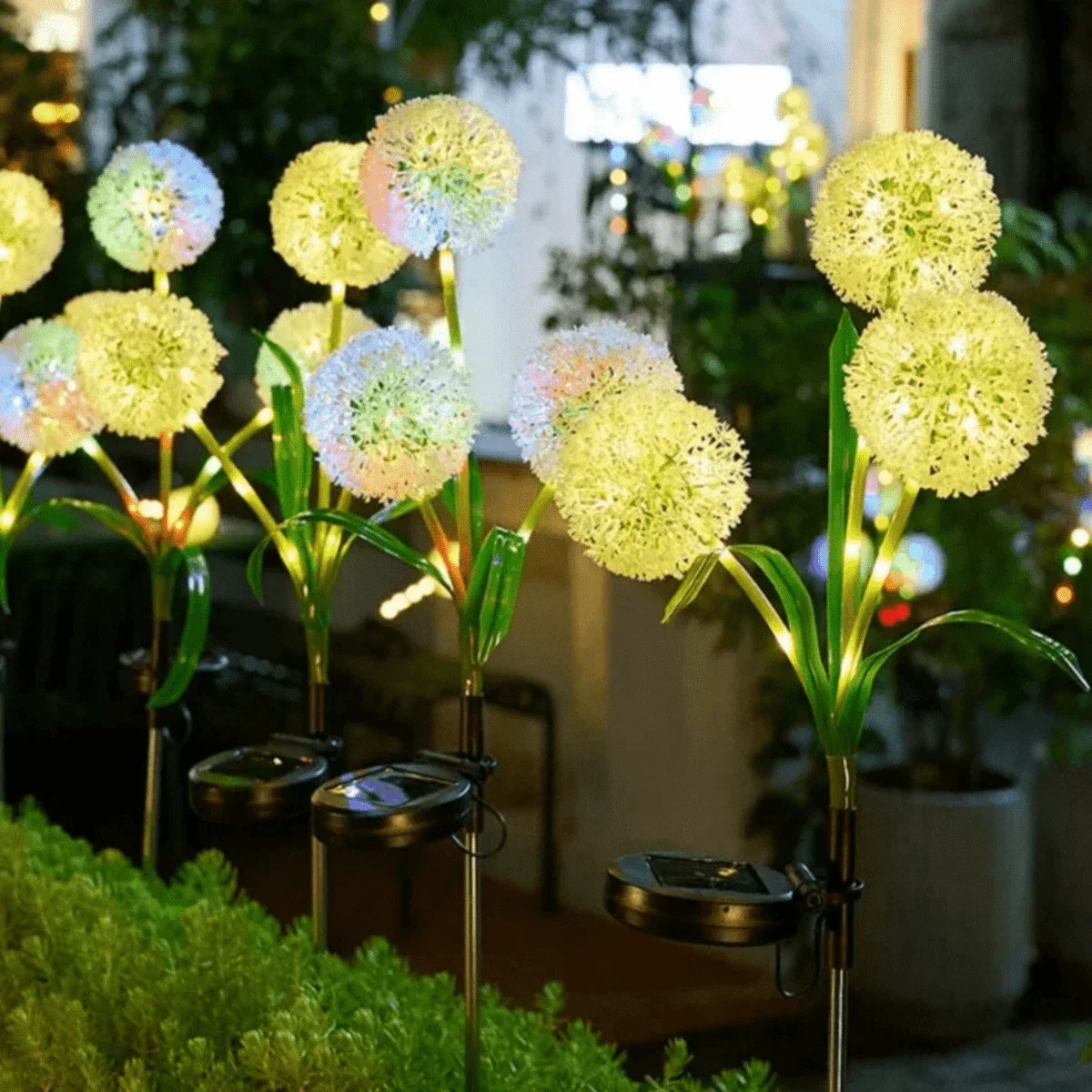 Solar Powered Warm/colorful Heads Onion Head Light for Garden Lawn Patio Pathway Outdoor Light Battery-operated Garland