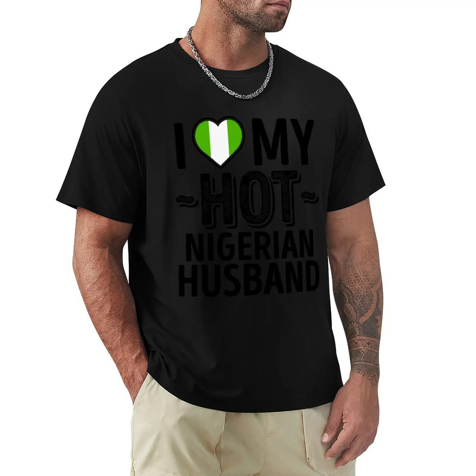 

I Love My HOT Nigerian Husband - Cute Nigeria Couples Romantic Love T-Shirt Plus Size Street Style Tee