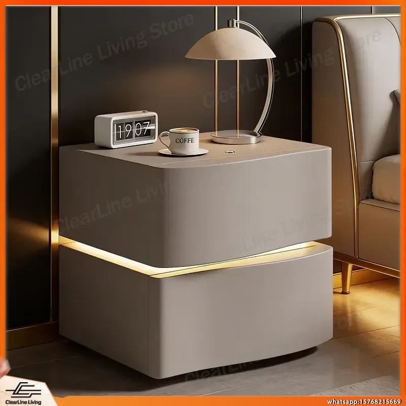 

3-Drawer Bedside Table with LED Light Strip Modern Nightstand for Bedroom Living Room Storage Night Stand Hotel Use Home
