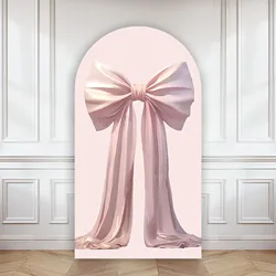 Mehofond Custom 2-Sided Pink Toile Bow Princess Girl Birthday Party Baby Shower Cover Chiara Arch Wall Background Decor Backdrop