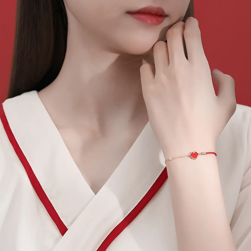 Chinese New Ruyi Lock Bracelet Women Woven Red Rope Transfer Ward Off Evil Spirits Bracelet  Lucky Cloud Oriental Palace Jewelry