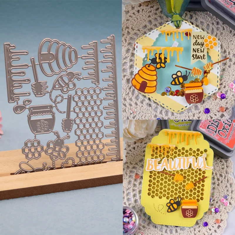 Scrapbook Animal Cutting Dies Bee Honeybee Metal Craft Dies Cutting Honeycomb Educational DIY Album Cover Craft Die Cut