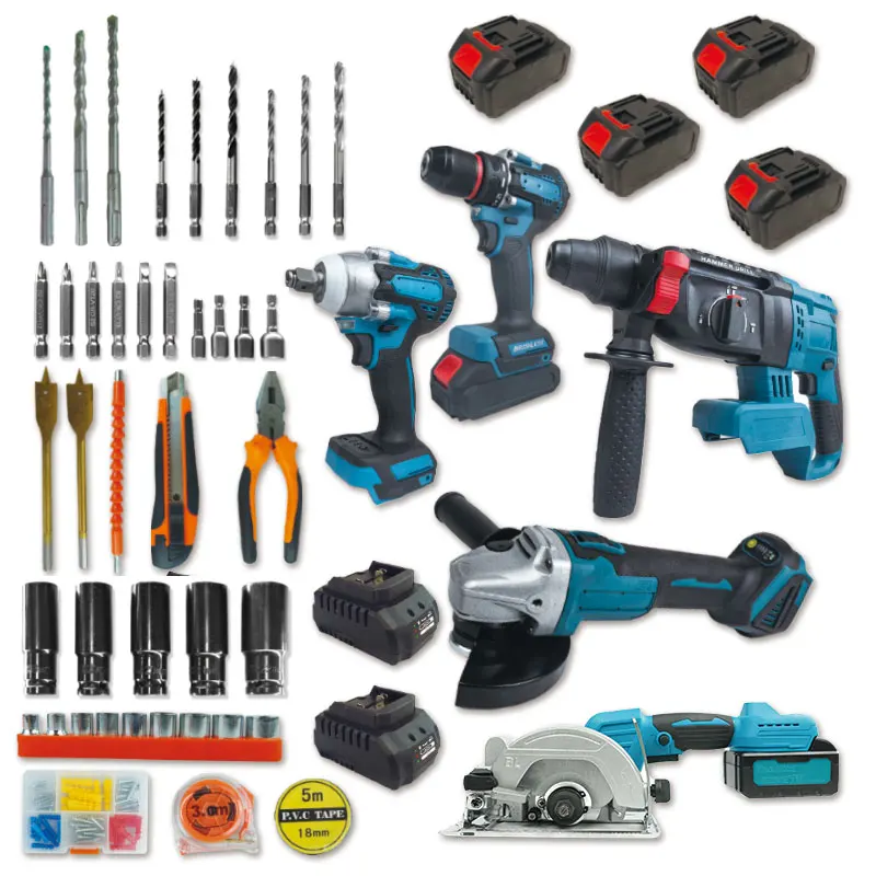 5-set High Quality Safe Power Toolkit Lithium Cordless Hammer Drill for Woodworking with OEM Pickaxe