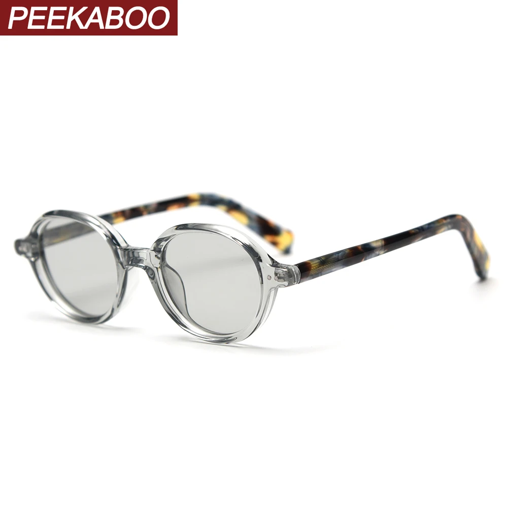 

Peekaboo korean style small oval sunglasses retro men TR90 polarized sun glasses for women acetate grey leopard uv400 unisex