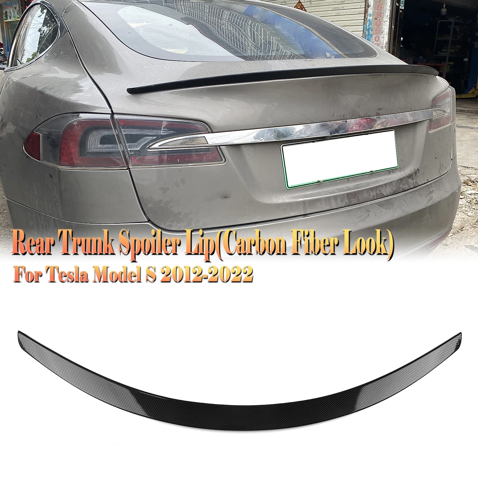 

Trunk Lid Rear Spoiler Wing For Tesla Model S 2012-2024 ABS Forged/Carbon Fiber Look/Gloss Black Car Tail Tailgate Splitter Lip