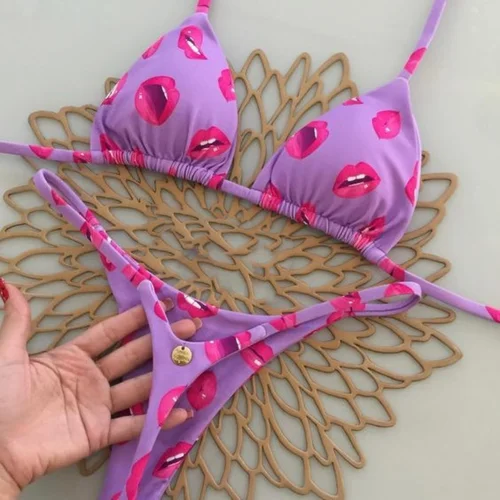 Imagen 2 del producto 2024 Traje de baño bikini para mujer Traje de baño sexy con cordones de color sólido dividido para mujer Conjunto de 2 piezas