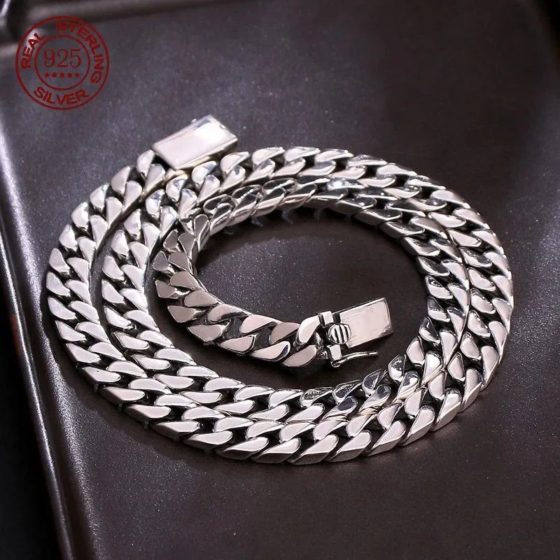 

Real 925 Sterling Silver Necklace For Men Women Miami Curb Collars Necklace Cuban Hip-hop Jewelry Certified Solid Choker Chain