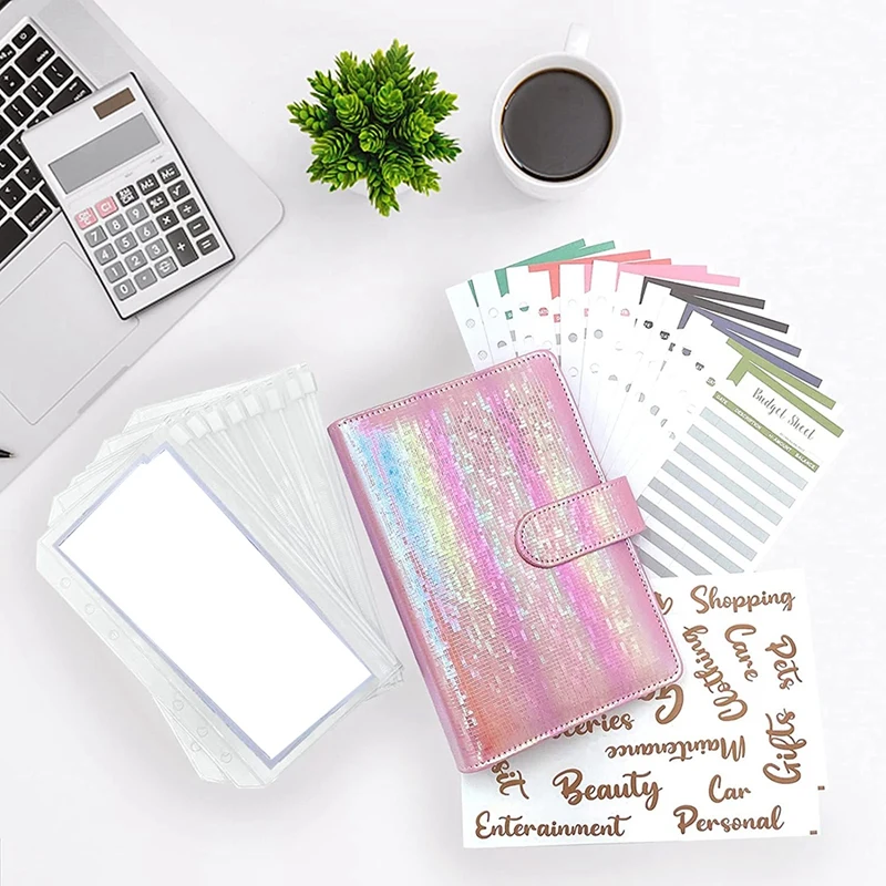 Enveloppes de trésorerie pour la budgétisation, classeur projecteur avec horizon, pocommuniste à fermeture éclair, feuilles de budget d'exroutage, autocollant de lettre Attro