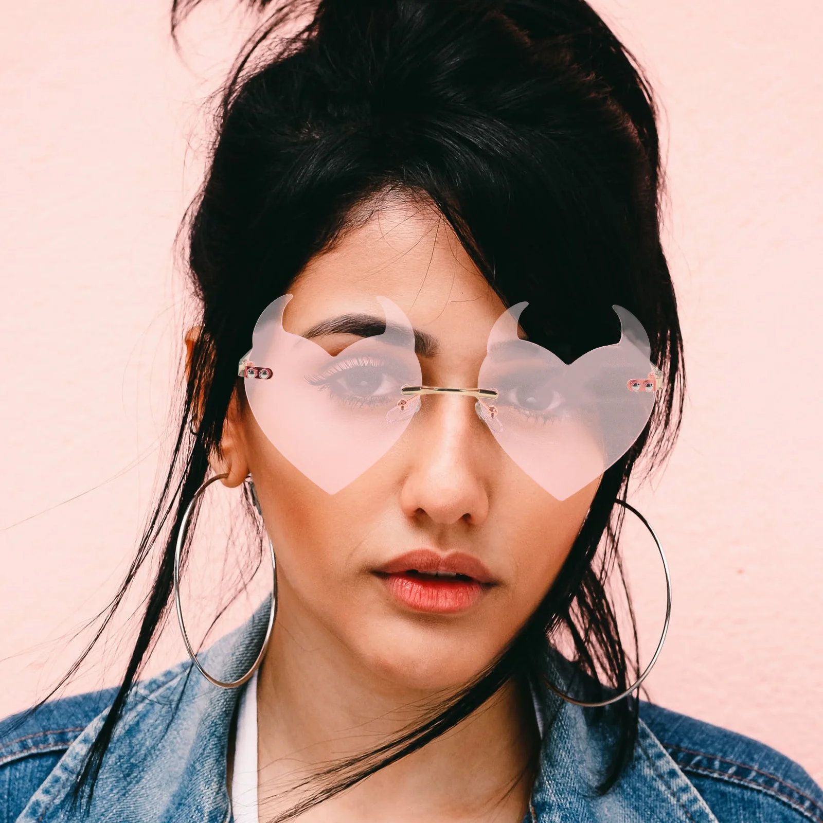 

Lightweight Rimless Heart Sunglasses Metal Frame Valentine Themed Party Eyeglasses Portable Photo Props Photo Props