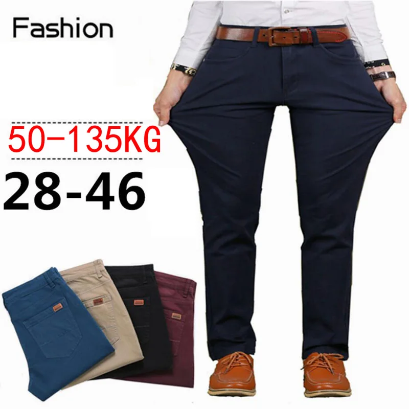 

Pants Men Business Straight Cotton Trousers Stretch Elastic Slim Fit Casual Large Plus Size 42 44 46 Khaki Black Red Blue Pant