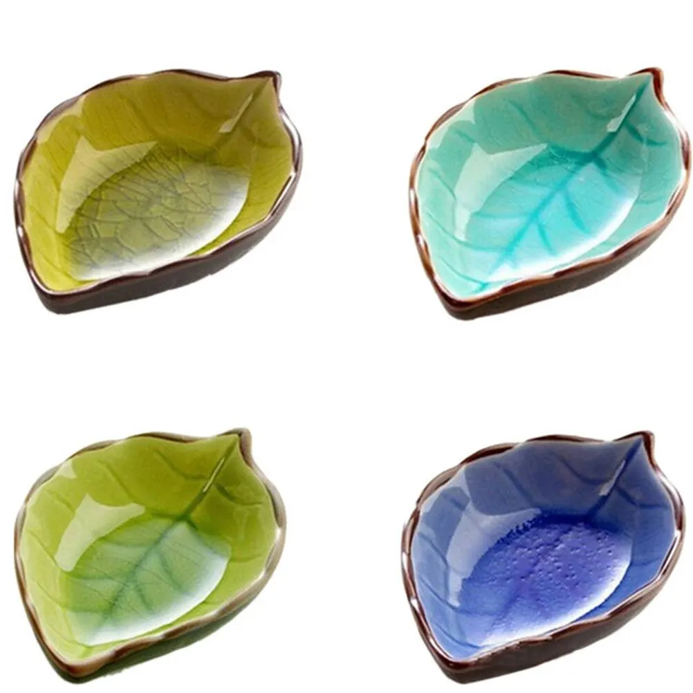 1pcs Leaves Ceramic Saucer Kitchen Multi-Purpose Seasoning Dish Small Dish Crackle Glaze Seasoning Sauce Vinegar Tableware