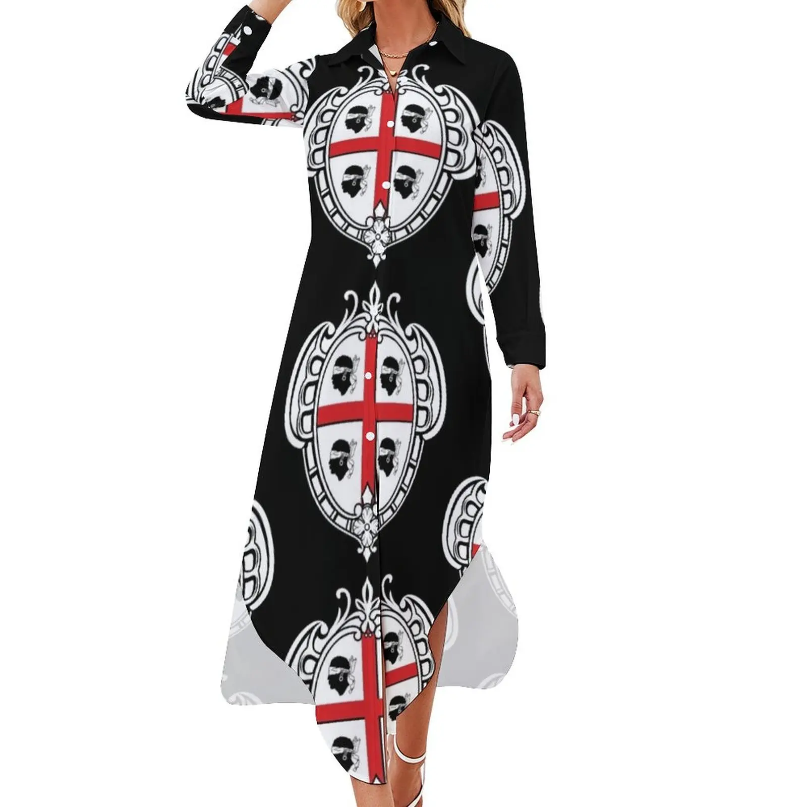 

Sardinia Coat of Arms, Italy Long Sleeved Shirt Dress summer outfits for women 2024 birthday dress for women