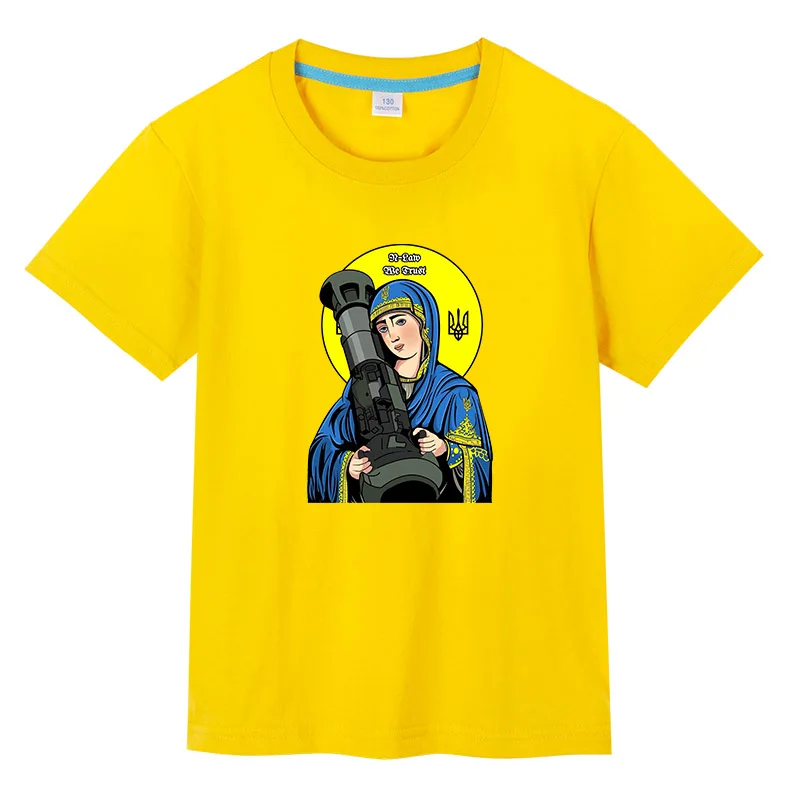 

St. Javelin Protector of Ukraine Artwork print Boy Girl T-shirt 100% Cotton Short Sleeves T-Shirts Casual Children Clothing Tops