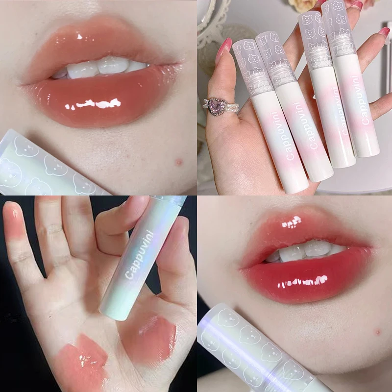 Cherry Pink Mirror Water Lip Gloss 10 Colors Transparent Glass Lip Oil Waterproof Liquid Lipstick Nude Brown Clear Tint Makeup