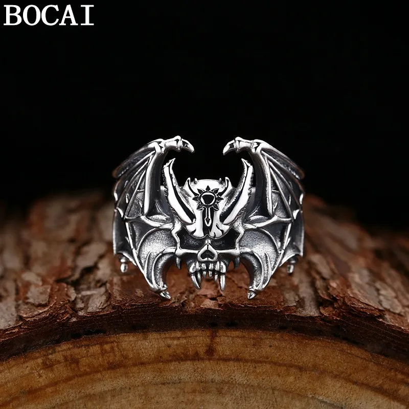 BOCAI New S925 Sterling Silver Retro Punk Skull Vampire Ring Selected Gifts