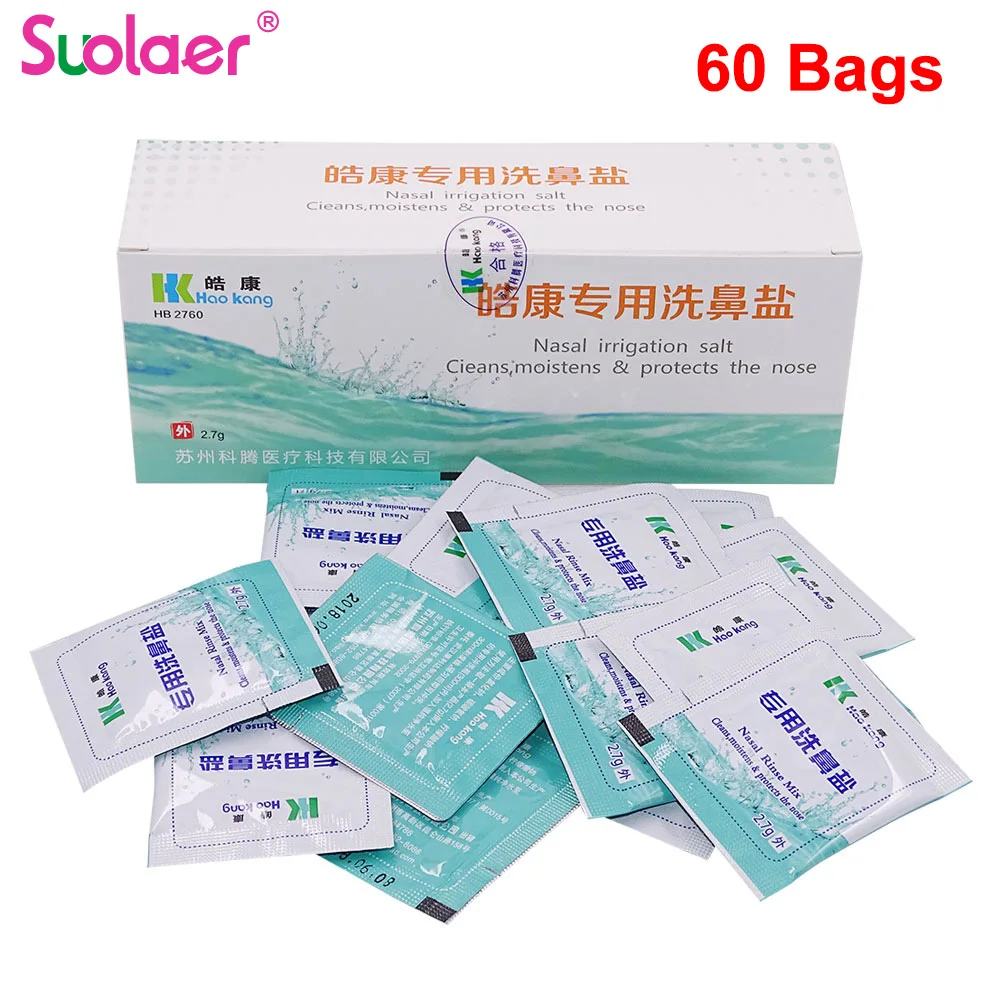 2.7g 60 Packs Nasal Irrigation Salt Nasal Rinse Mix Wash Nasal Salt for 300ml Cleans Moistens & Protects The Nose Health Care