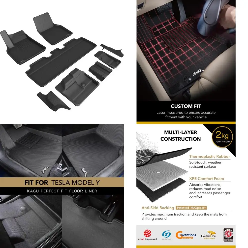 

3D MAXpider Custom Fit Kagu Floor Mat (Black) Compatible with Tesla Model Y 7-Seat 2021-2025 - Full Set