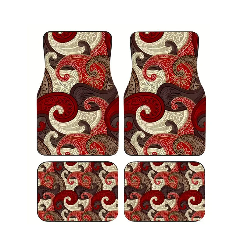 

Red Brown Floral Pattern Car Floor Mats 4Pcs Universal Non-slip Wear Resistant Waterproof Auto Foot Pads Interior Protective Mat