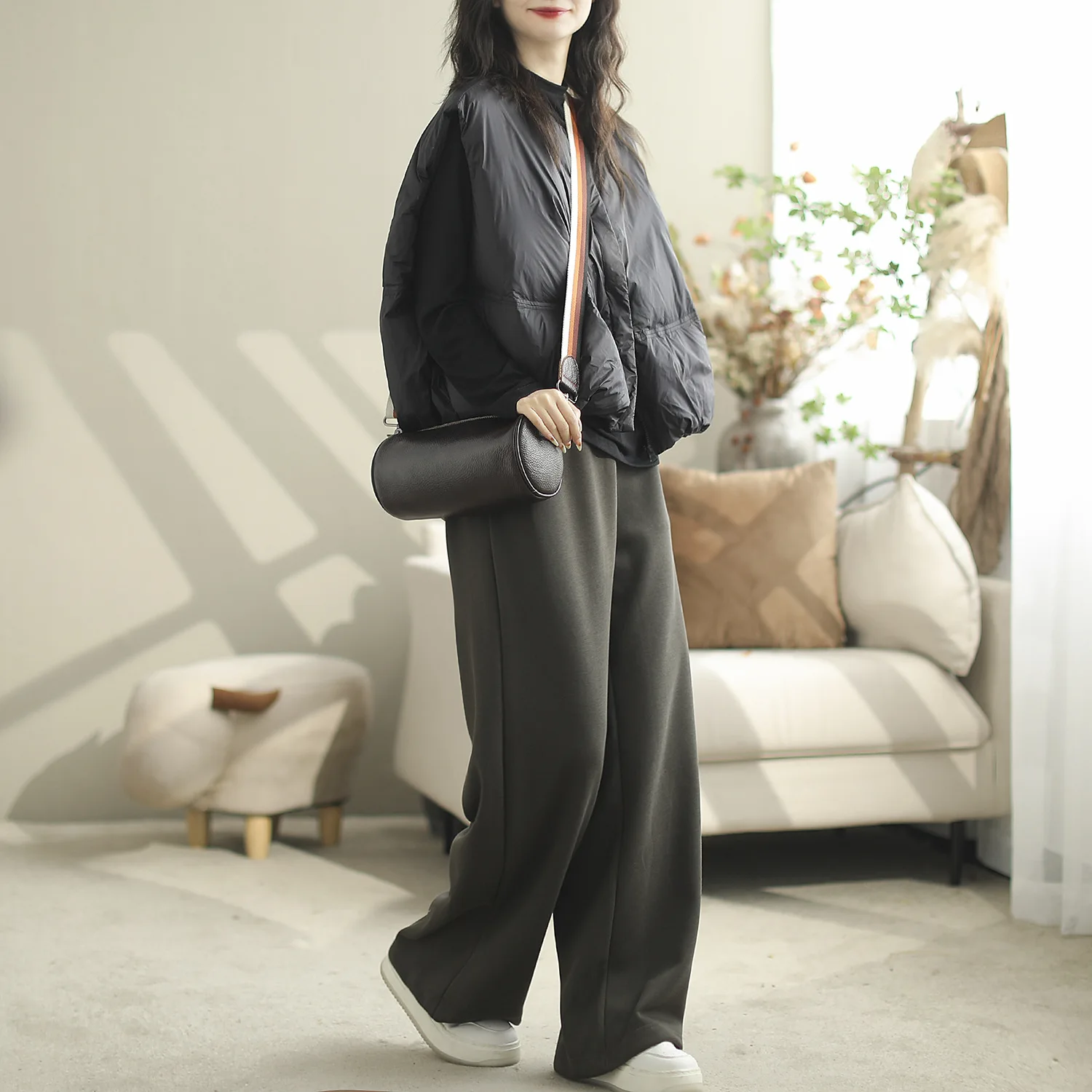 سترة نسائية دافئة بدون أكمام، كاجوال، فضفاض، رقبة دائرية، بطة بيضاء أسفل، قميص داخلي بسيط، طبقات، شتاء JJ1123 #5