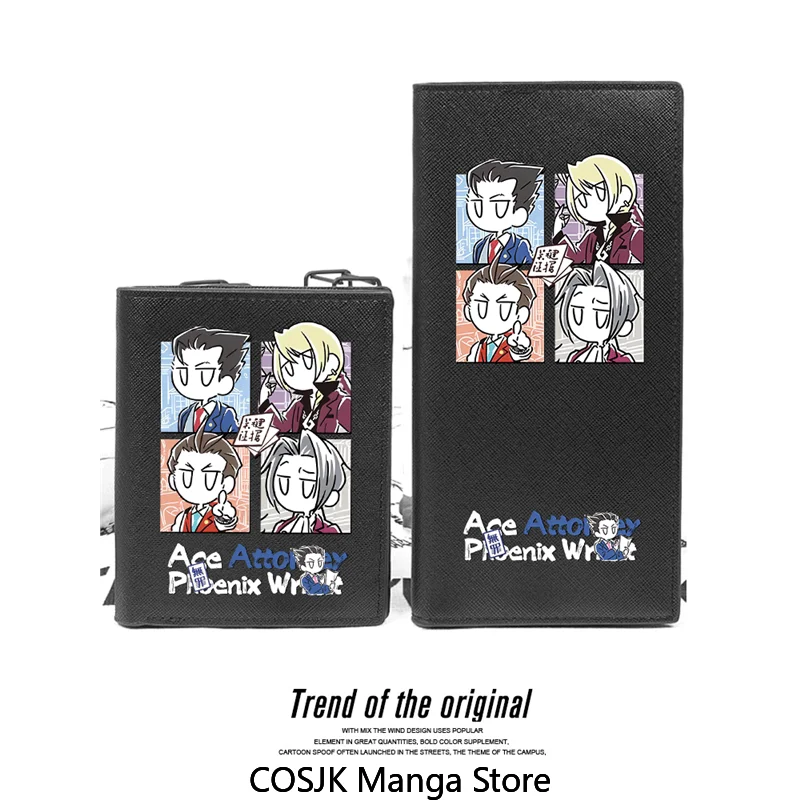 AnimeAce Attorney Phoenix Wright & Miles Edgeworth Portefeuille multi-emplacements de grande capacité, porte-cartes, sac à monnaie 2 en 1, sac à monnaie