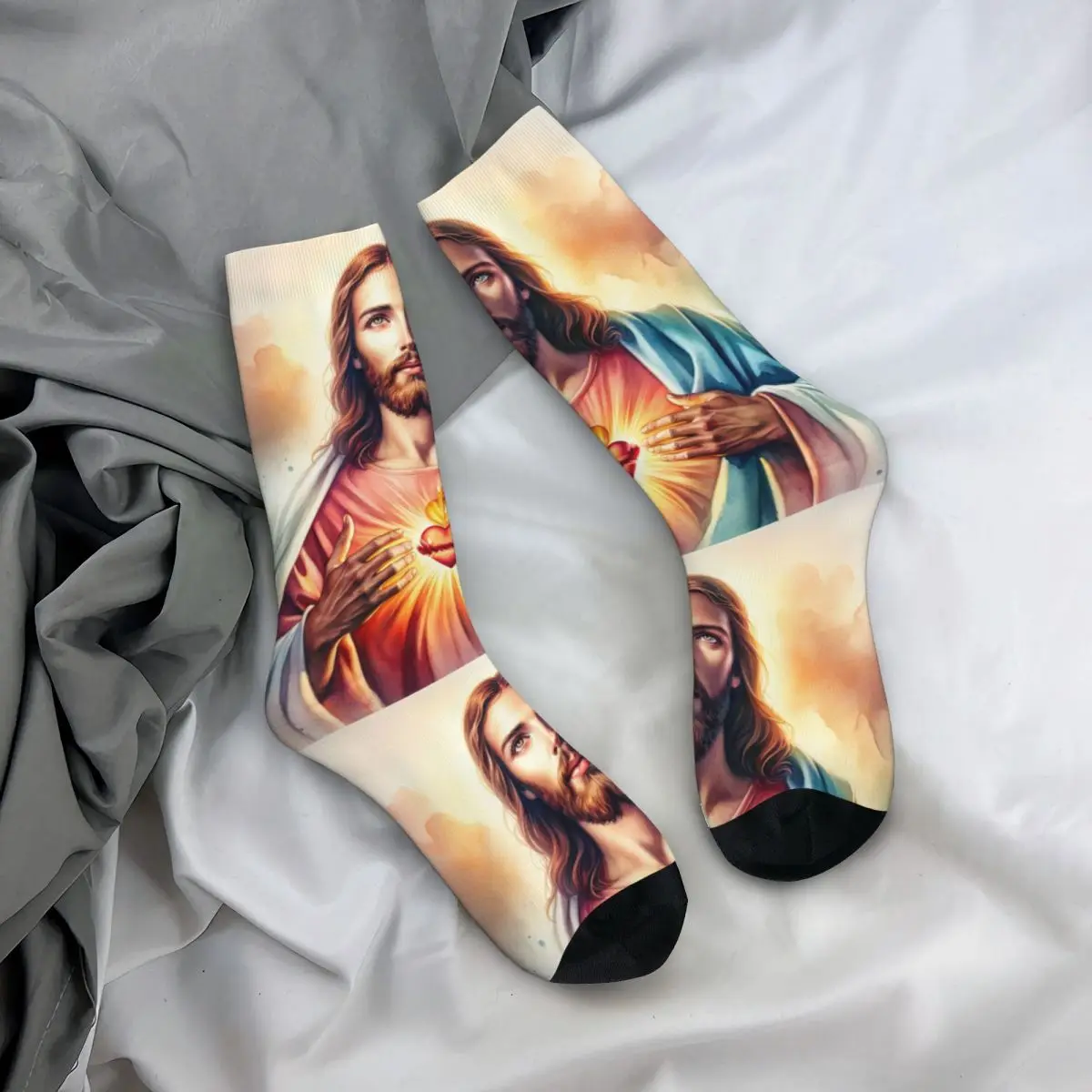 Catholic Saint Jesus Christ Socks for Women Men Merch All Seasons Christian Religious Cotton Middle Tube Socks Sweat Absorbing