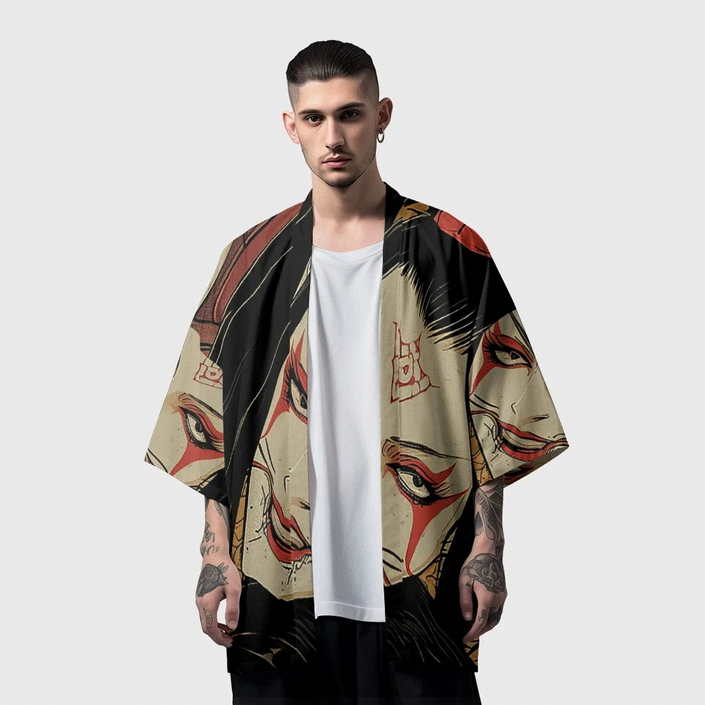 

Harajuku Street Anime Japanese Geisha Print Kimono Casual Cardigan Yukata Summer Men Women Traditional Haori Gift Plus Size