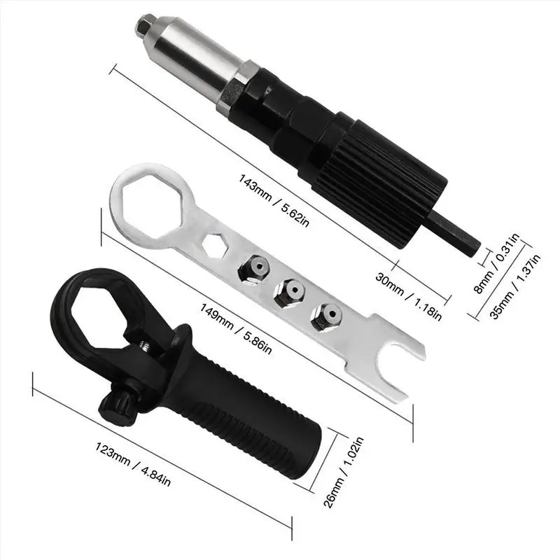 Professionele Klinknagelpistool Adapterset Met 4 Stuks Verschillende Bijpassende Nozzle Bouten, Klinknagelmoer Pistool Machine Klinkmachine Invoegen Moer Gereedschap