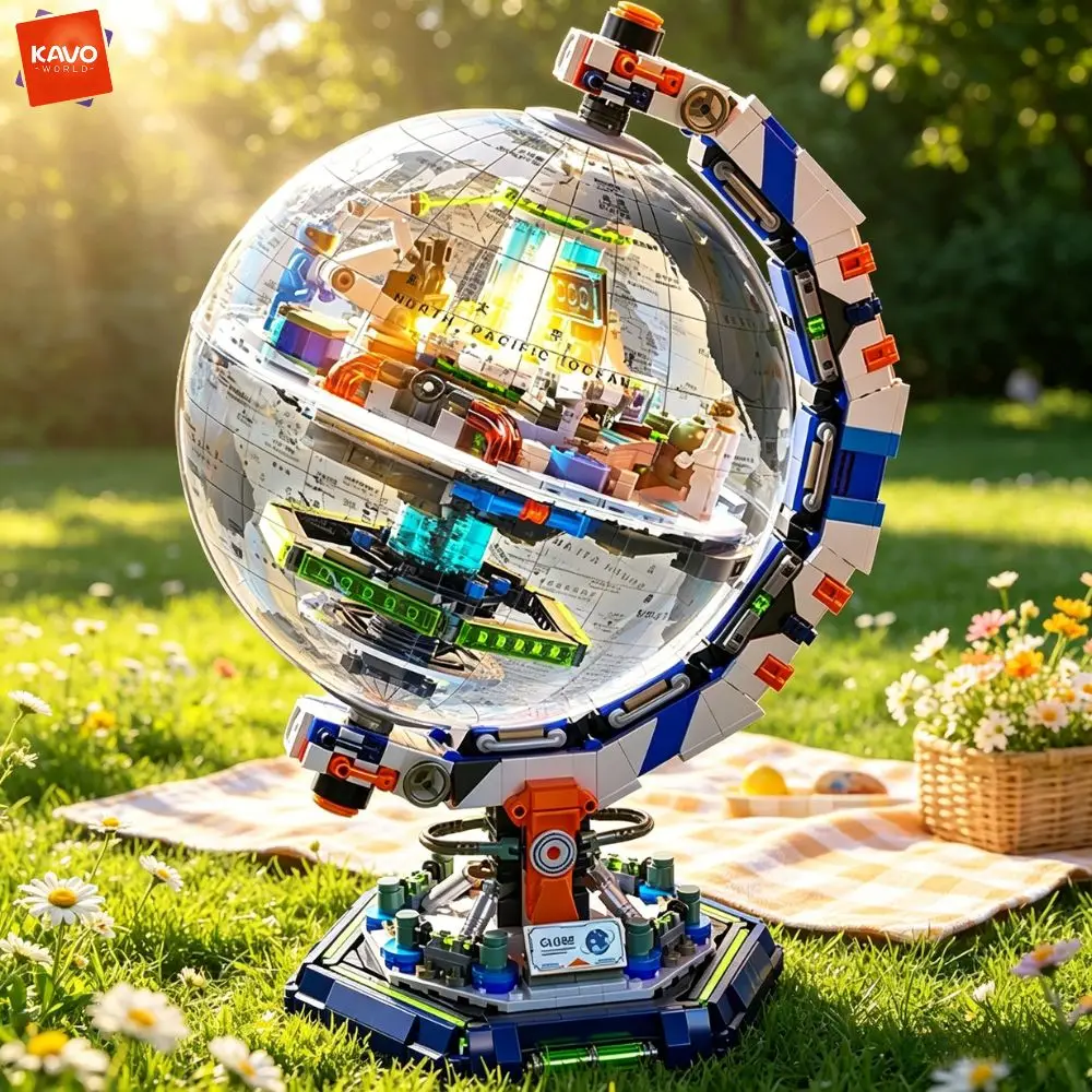 

KAVOWORLD 1793PCS Creative Mechanical Globe Building Blocks with LED Light Geography Educational Toy for Home Office Decor Gifts