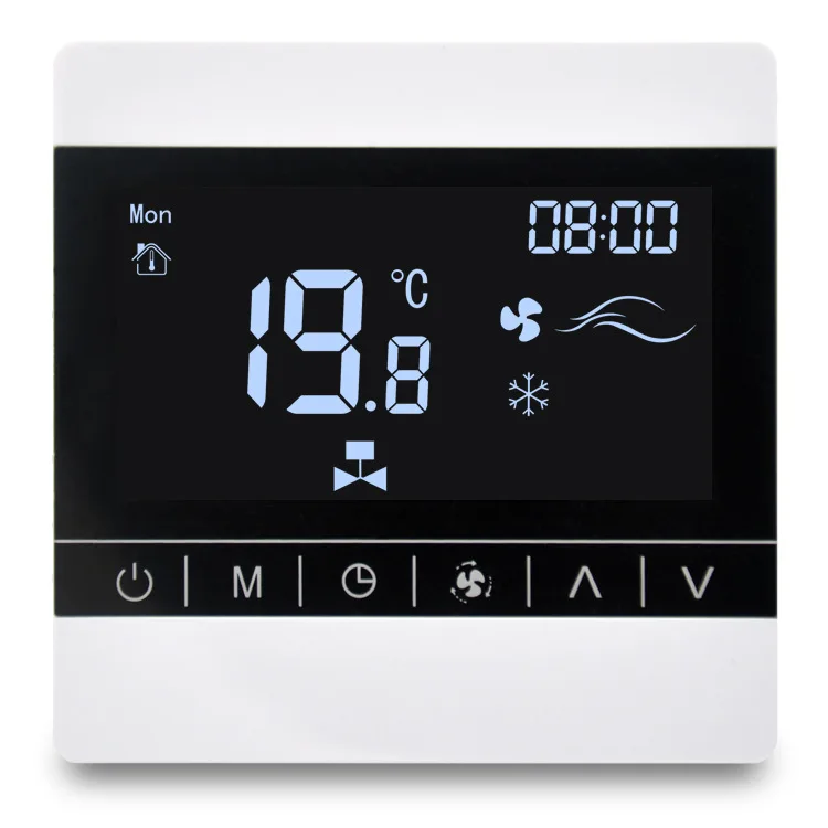 WiFi For smart Thermostat for Central AC for fan Coil Control Panels Touch LCD Display ABS Material 8.6x8.6x1.3cm Size 3A