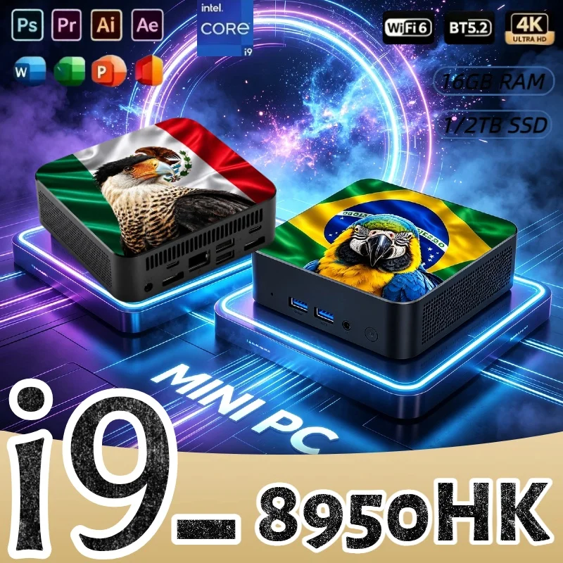 Mini PC Core i9-8950HK 16GB RAM 2TB SSD 4K UHD Outputs Portable High-Performance Desktops for Gaming New 2026 Mexico Brazil Flag