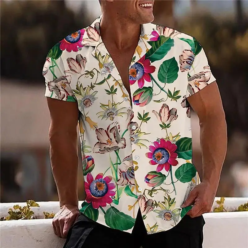 2022 Floral Shirts For Men 3d Print Men\'s Hawaiian Tropical Shirt Beach Short Sleeve Fashion Tops Tee Shirt Homme Blouse Camisa