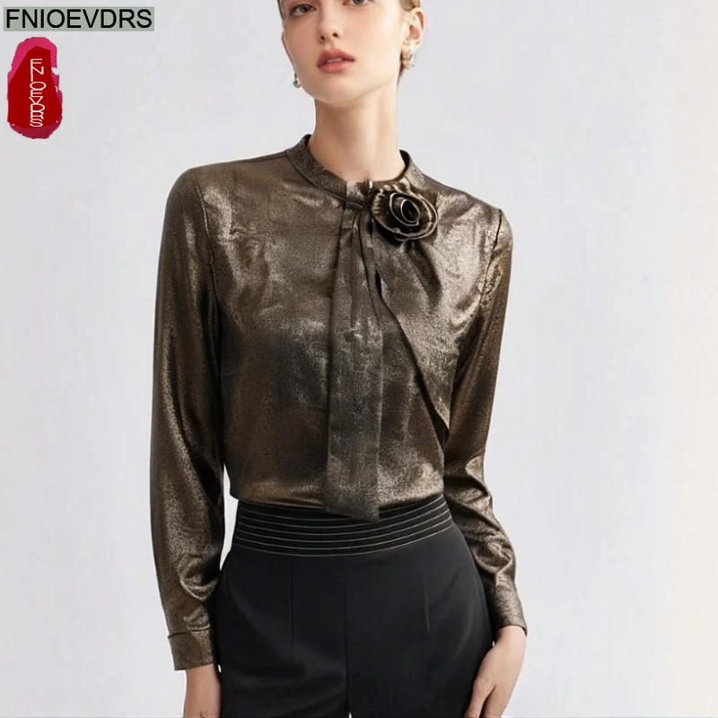 Blusas con bordado Floral para mujer, blusas básicas elegantes de manga larga para oficina, Año Nuevo, primavera 2026