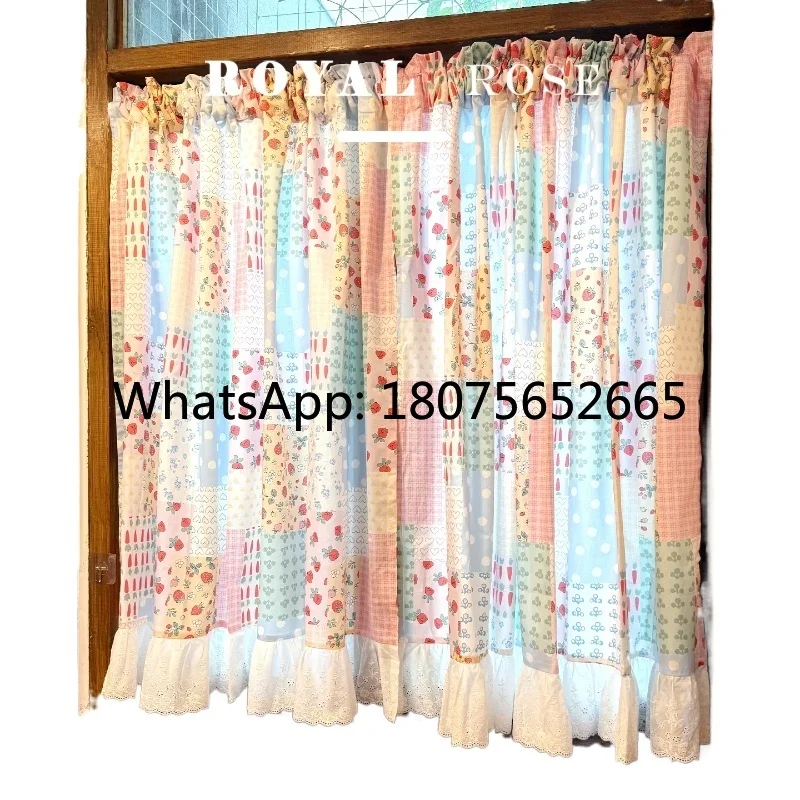 French gingham patchwork decorative printed curtain door half curtain