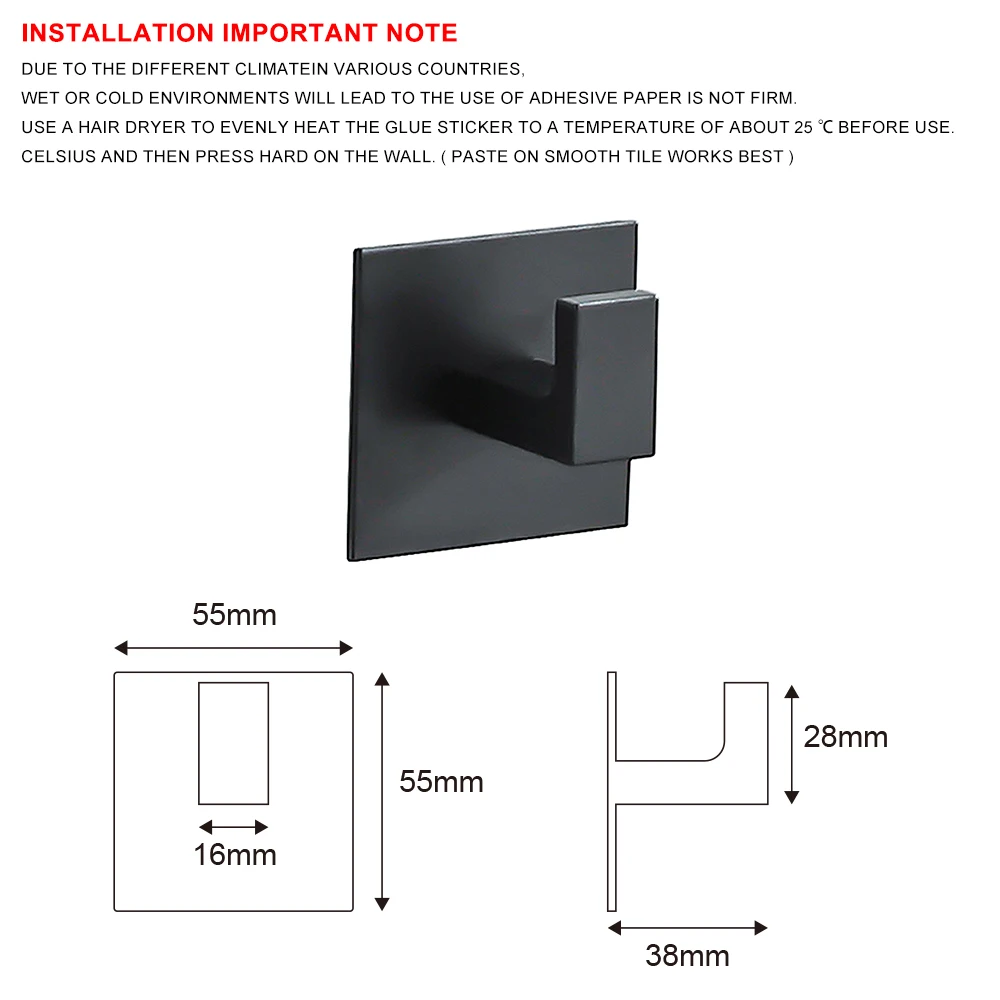 Black Robe Hooks 1PC Aluminum Alloy Self-Adhesive