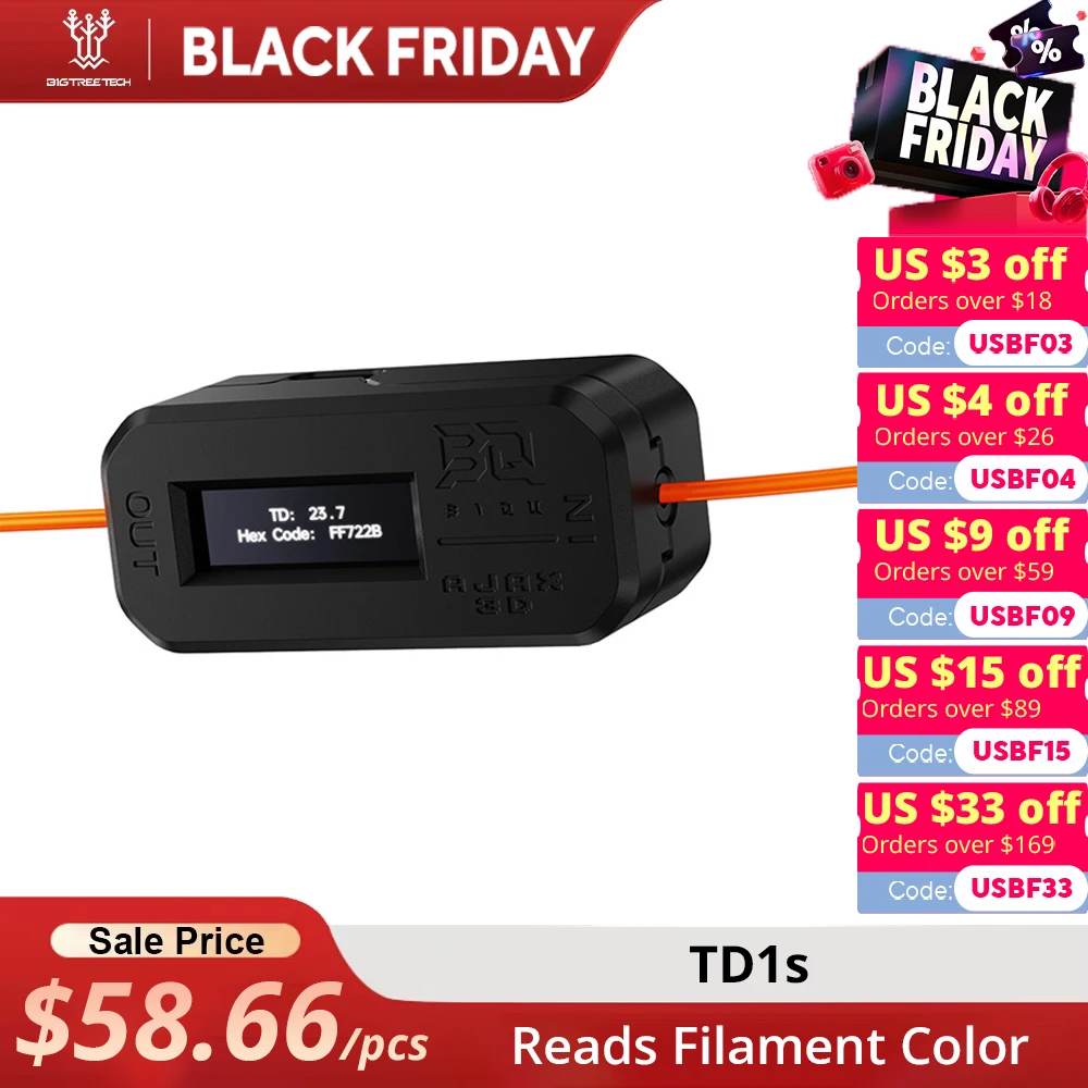 BIGTREETECH TD1s lê a cor do filamento com display de valores medidos em HueForge Acessórios para impressora 3D Módulo DIY