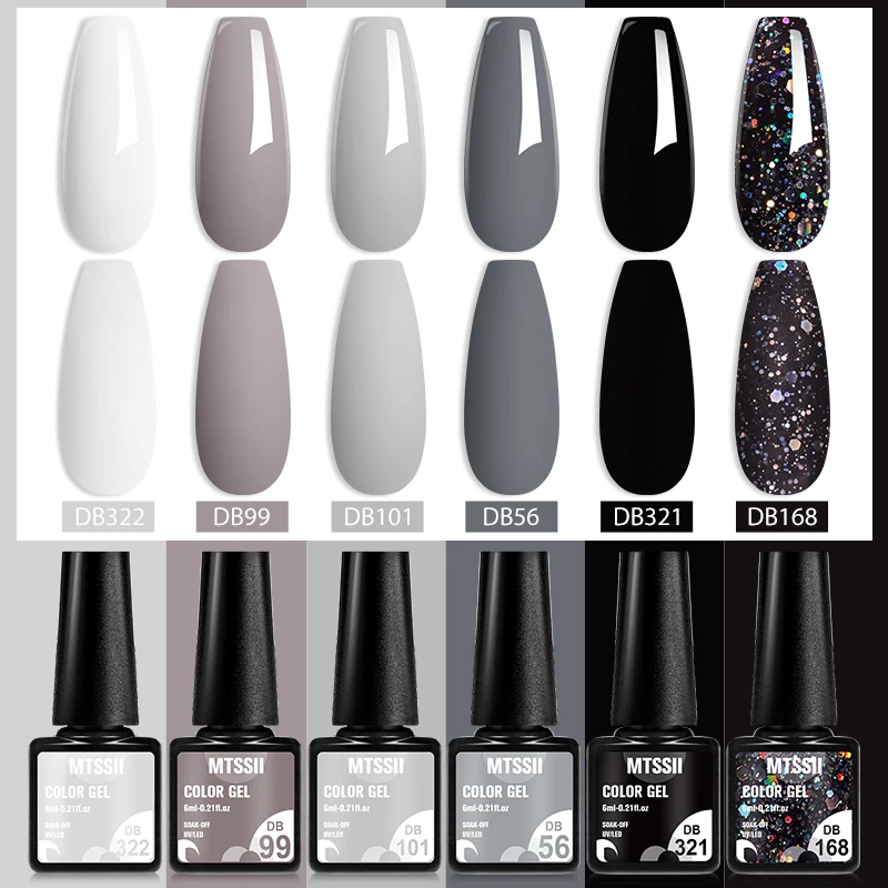 Set di smalti per unghie in Gel grigio 6 pezzi Moonlight Winter Colors vernice semipermanente Soak Off Gel UV Nail Art Manicure Base Top Coat Kit