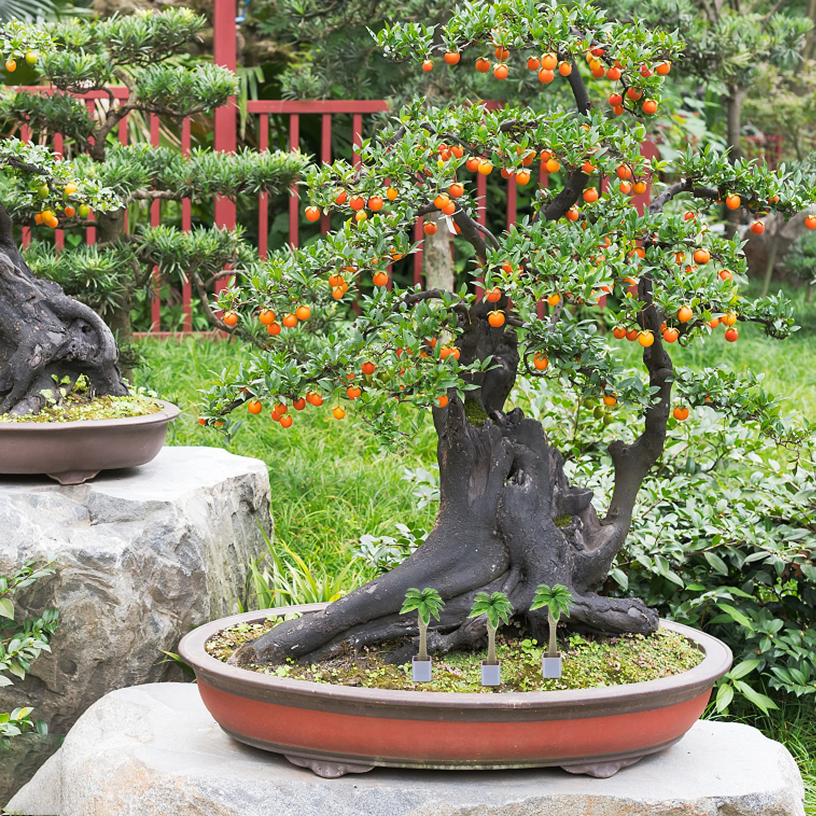 

4Pcs Miniature Faux Bonsai Plants Realistic Artificial Coconut Trees for Indoor Decor Desktop Sand Table Simulation