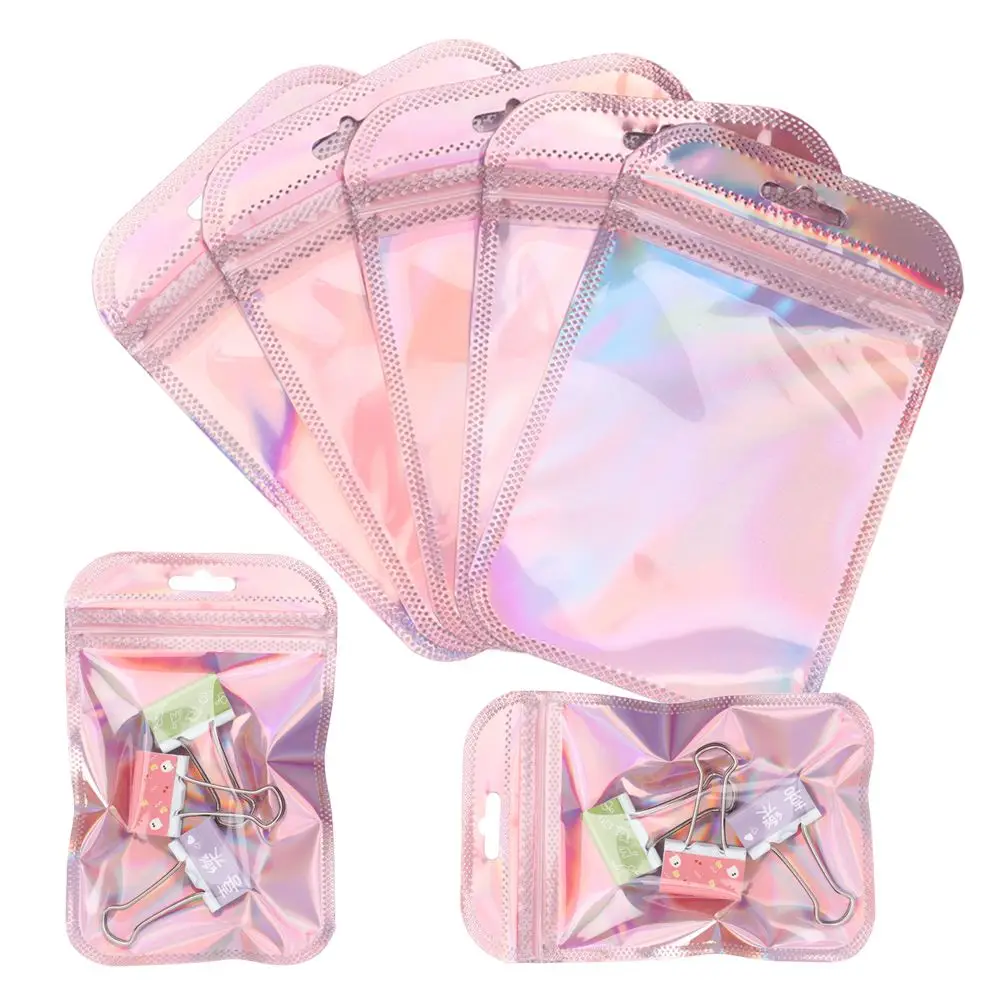 50pcs/bag Thicken Jewelry Display Iridescent Packaging Bag Zip Pouches OPP Bags Self Sealing Pouches