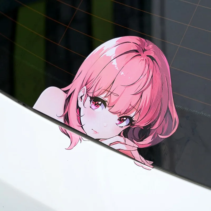 Cute Anime Girl Peeking Vinyl Sticker, Waterproof Scratch Cover Decal for Car Windows & Trunk view 4