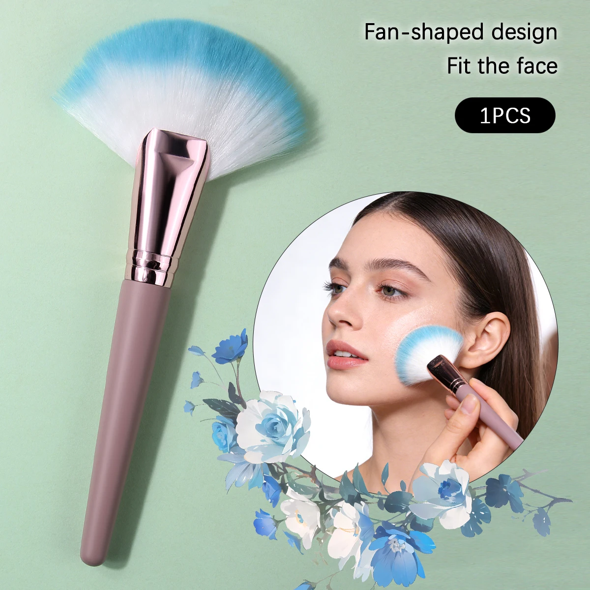 1PCS zachte waaiervormige make-upborstel, geschikt voor gezichtscontouren, blushborstel, contourborstel en multifunctioneel schoonheidshulpmiddel.