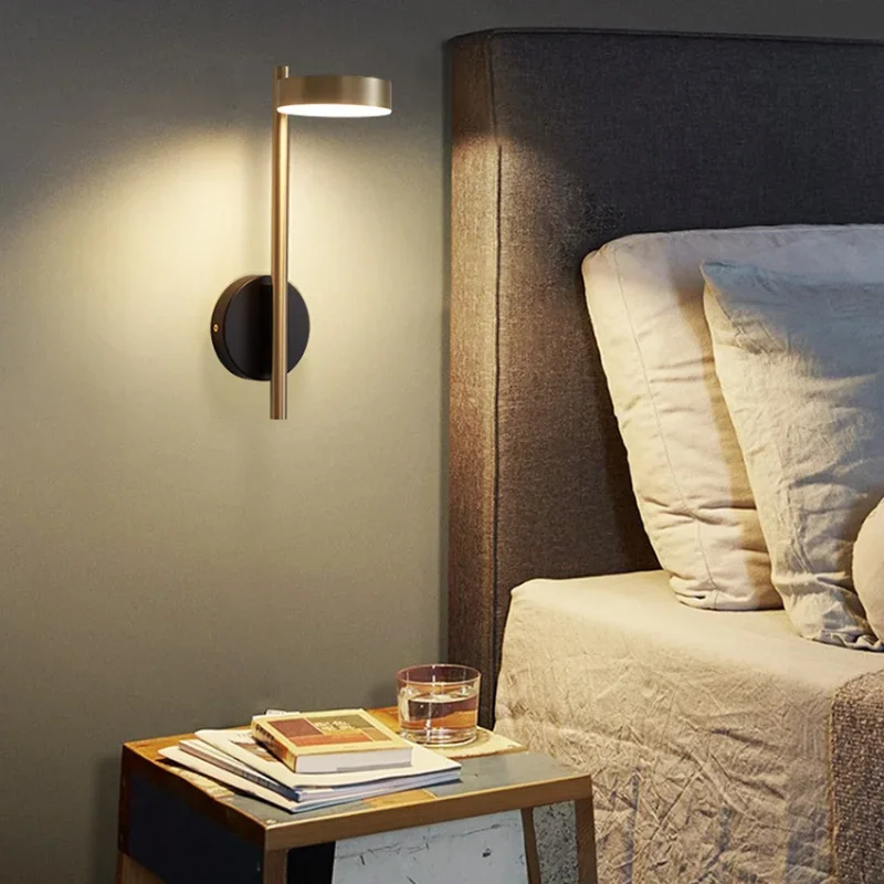 Lámpara de pared moderna y sencilla, luz nórdica de lujo, creativa, LED, Decoración de cabecera para dormitorio, sala de estar, estudio, puede girar