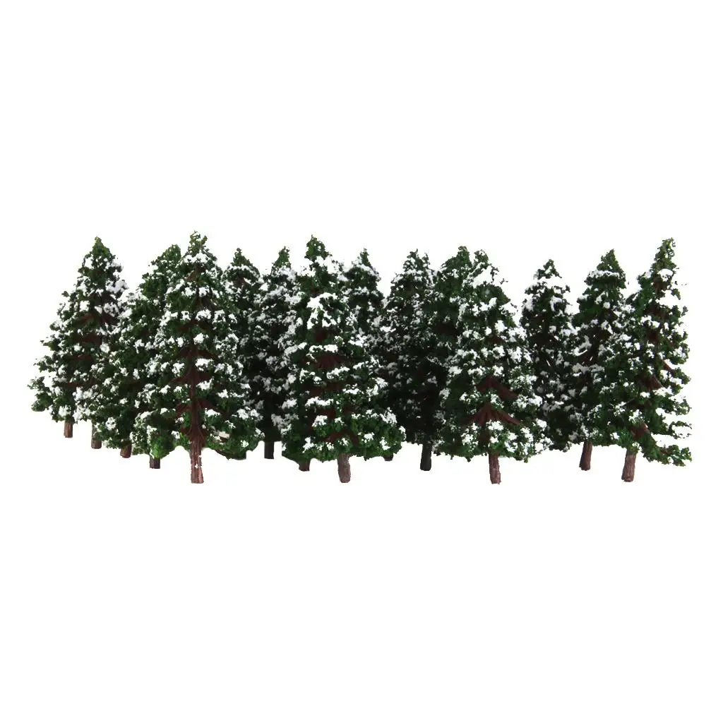 Pack of 20 1/150 Model Pine Trees with Snow for Layout Park Dark Green